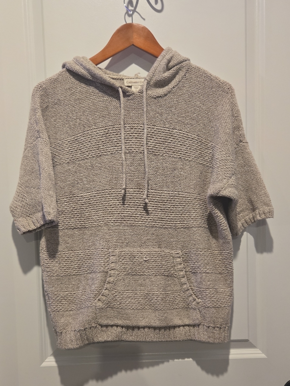 Coldwater Creek Light Taupe Short-Sleeve Hooded Sweater